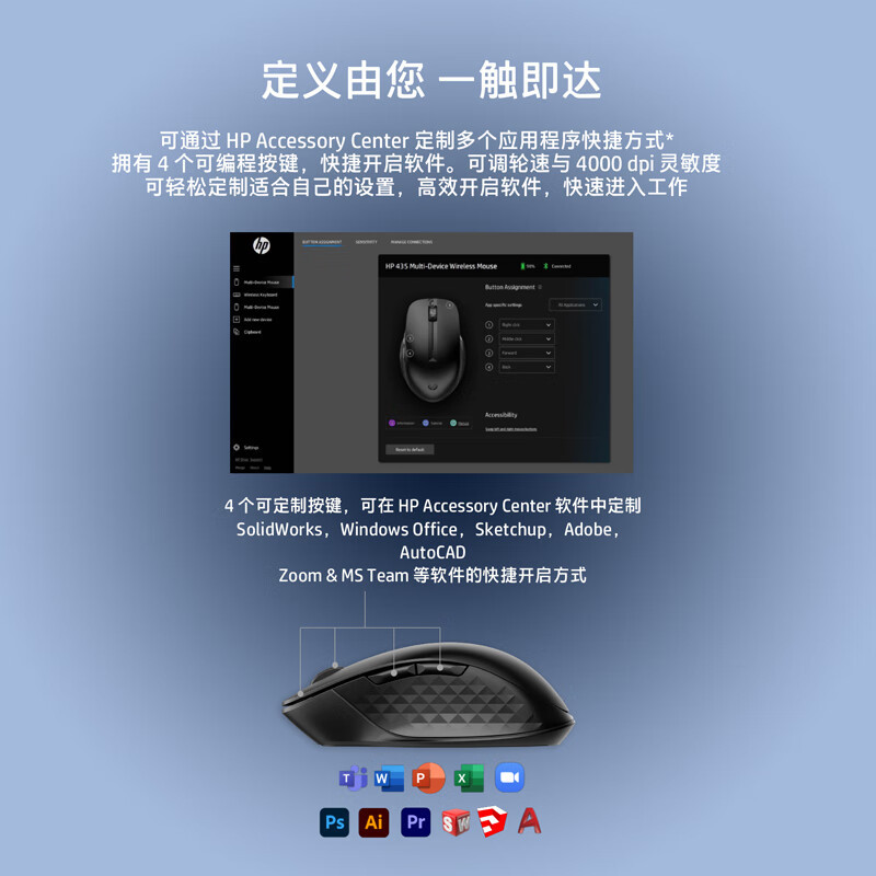 惠普(HP)3B4Q5AA 435无线多模蓝牙鼠标/盈握轻音鼠标 饱满便携人体工学 长续航办公对称鼠标