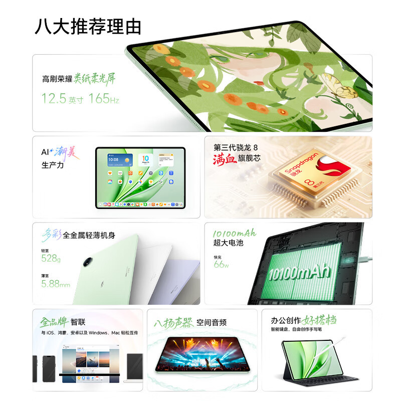 [套餐]HONOR/荣耀MagicPad3 12.5英寸高刷护眼屏平板电脑网课学习办公游戏 12+256G[WiFi版]月影白+原装笔高清大图