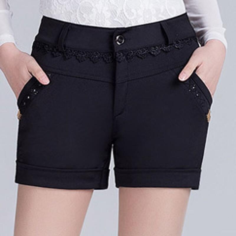 中年妈妈短裤女春夏新款高腰200斤胖mm加大码外穿宽松休闲打底裤黑色