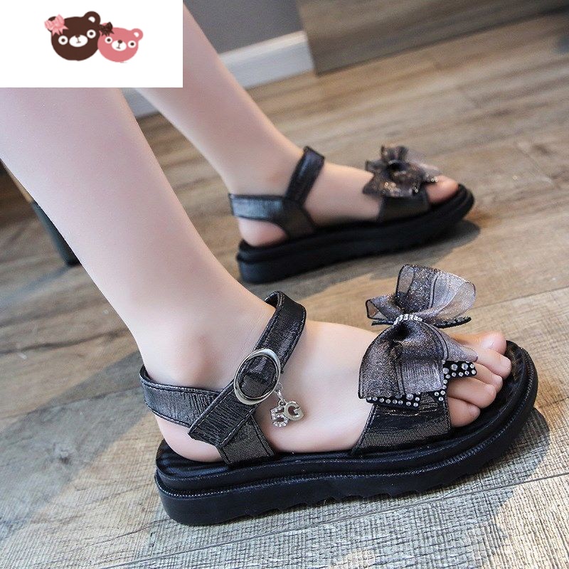 绿彩虹光女童凉鞋夏款爱沙公主童鞋小孩女宝宝软底炸街网红儿童高跟鞋