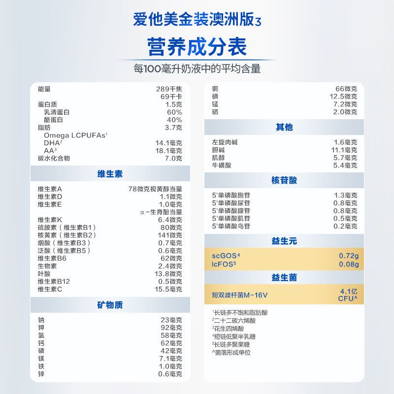 有效期到27年2月-6罐装 | Aptamil 澳洲爱他美 金装版 1段 婴幼儿配方奶粉 (0-6个月) 900g图片