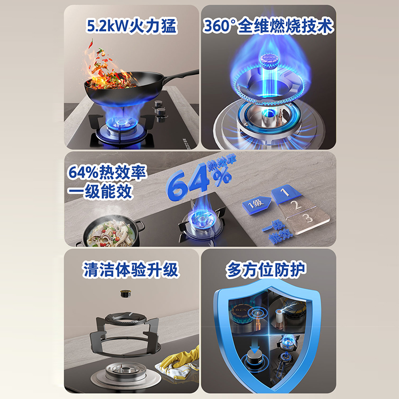 百得(BEST)华帝股份燃气灶AQ11 5.2kW直焰猛火灶全进风设计高热效加宽底壳自由换装清洁体验升级天然气高清大图