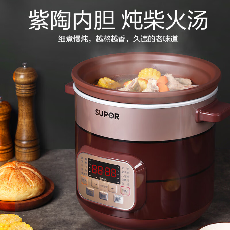 苏泊尔(SUPOR)电炖锅电炖盅煲汤锅炖汤锅电煮锅燕窝炖盅煮粥神器 电砂锅 5L家用陶瓷内胆DG50YC806多功能锅