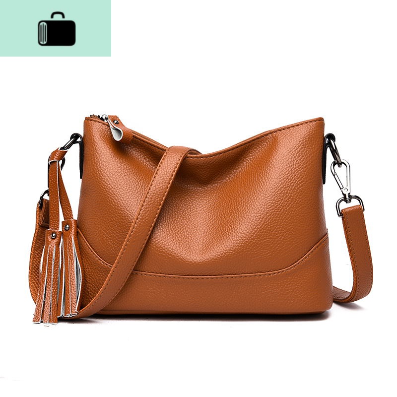 真皮包包女2020新款时尚中年妈妈软皮单肩女包夏季女士百搭斜挎包NEWLAKE 黄色