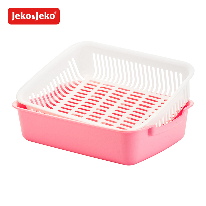 JEKO&JEKO 大号方形双层滤水篮果蔬筛子沥水筛水果篮洗菜盆滤水筛洗菜盆果盘 SWB-6088