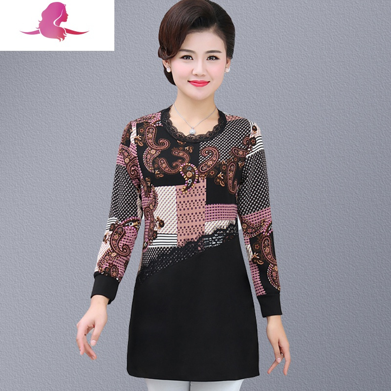 艳如飞中年女春装打底衫长袖上衣妈妈装洋气时尚四十岁中老年人小衫