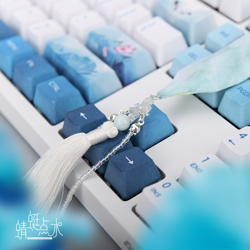 黑爵(AJAZZ)水墨蜻蜓点水有线机械键盘 永劫无间游戏键盘 办公键盘 PBT热升华 国风键盘 Cherry茶轴 白色