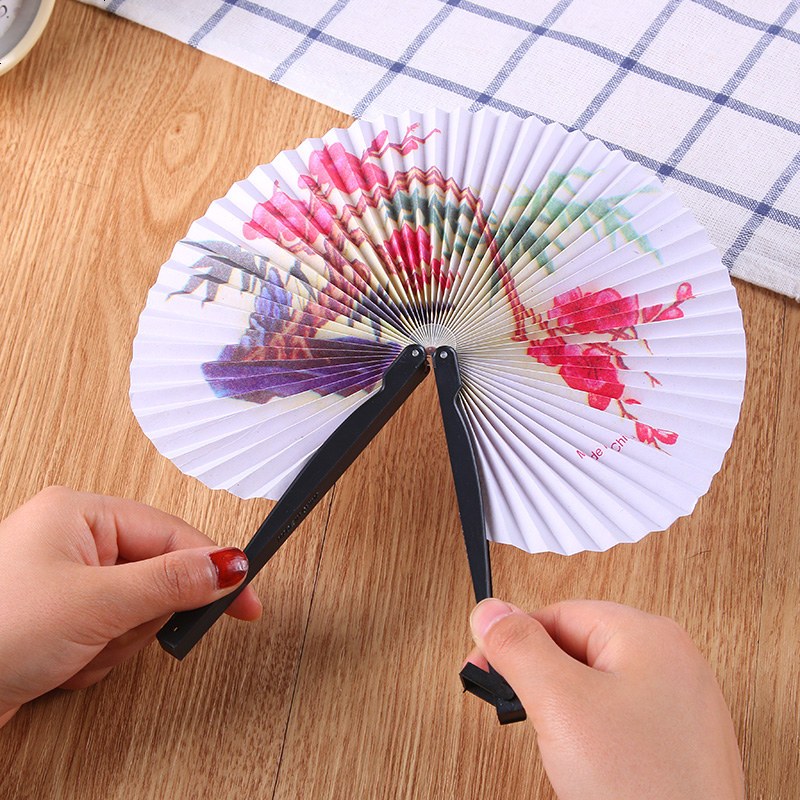 创意儿童折叠中国风纸圆扇随身便携式夏季旅游出行学生带柄小扇子