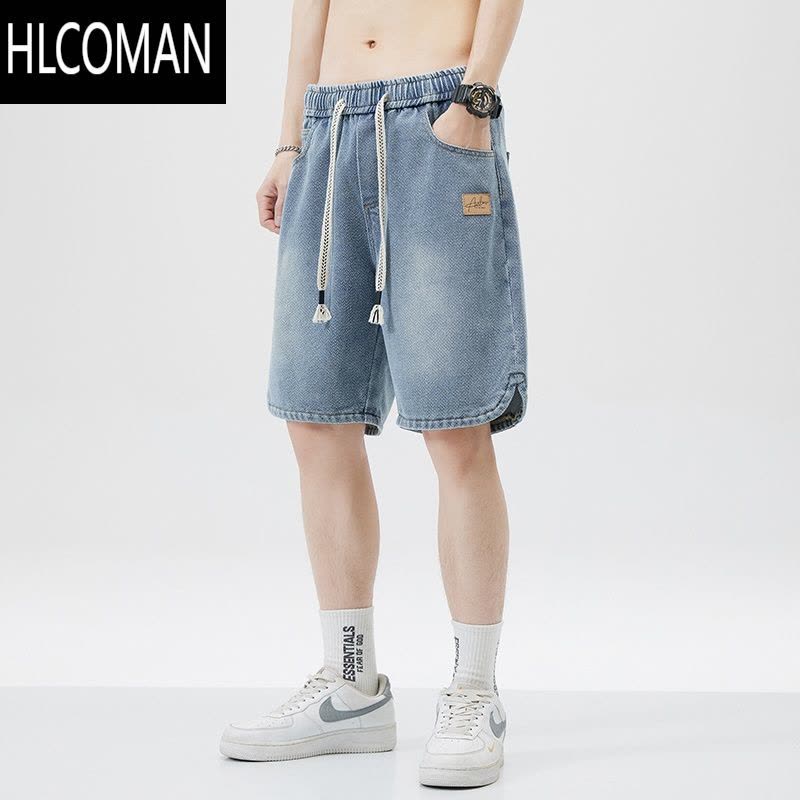 HLCOMAN夏季薄款星空纹牛仔短裤男款潮牌2024新款直筒宽松休闲五分中裤子图片