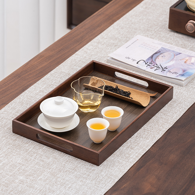 苏氏陶瓷(SUSHI CERAMICS)胡桃色竹制托盘干泡盘家用功夫茶具简约小茶台长方形(带提手)36*25cm