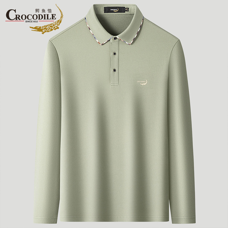 鳄鱼恤CROCODILE 男士商务polo衫秋冬长袖柔软时尚翻领T恤高清大图