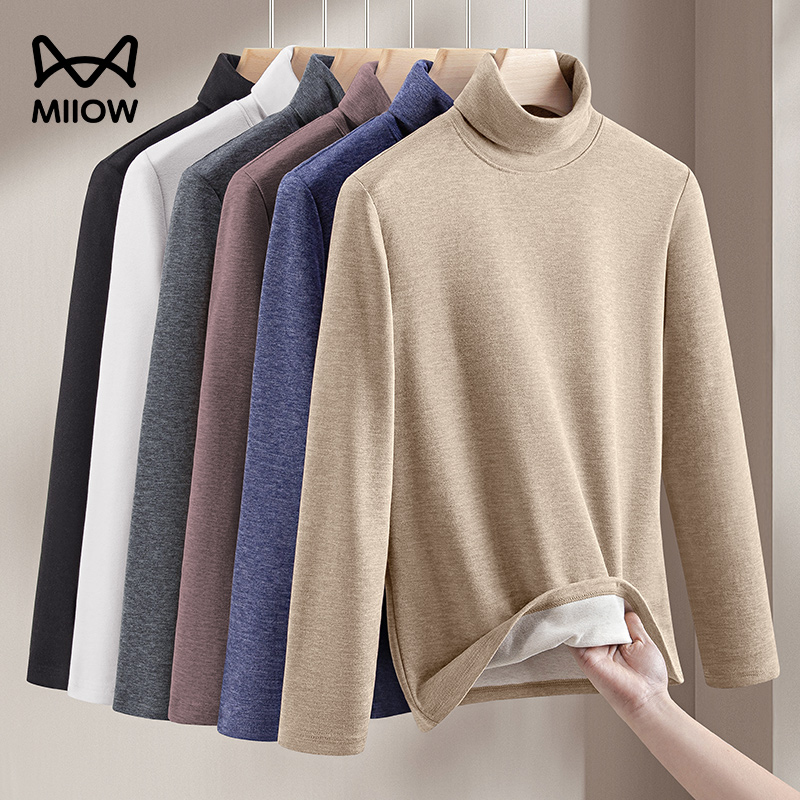 猫人羊毛桑蚕丝高领打底衫男士2026百搭高弹保暖长袖t恤上衣280g高清大图