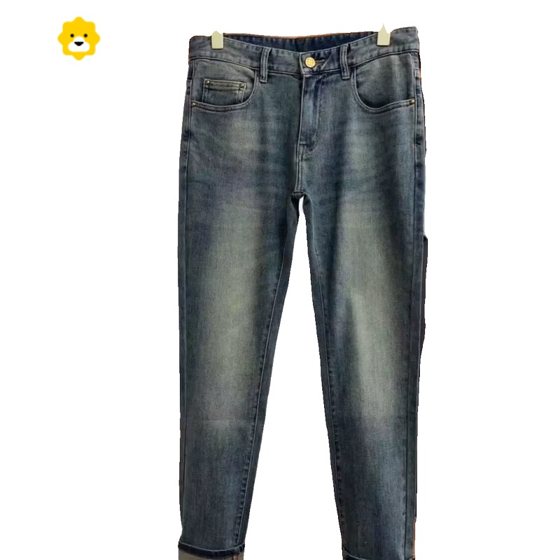 fish basket款做旧复古高端欧美潮牌牛仔裤男修身小直筒弹力休闲潮流