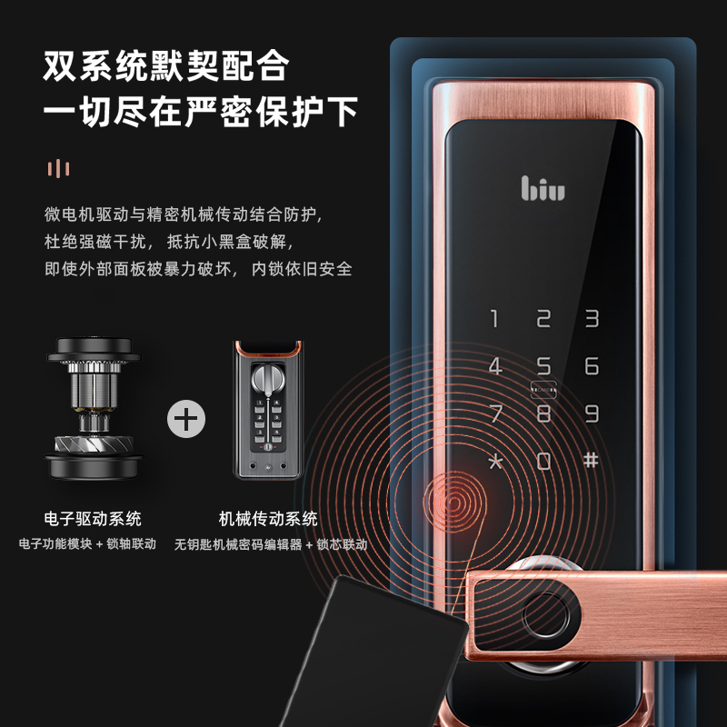 苏宁小Biu智能锁Pro家用密码防猫眼指纹锁密码锁家用电子防盗门手机APP远程智能管理电子门锁红古铜高清大图
