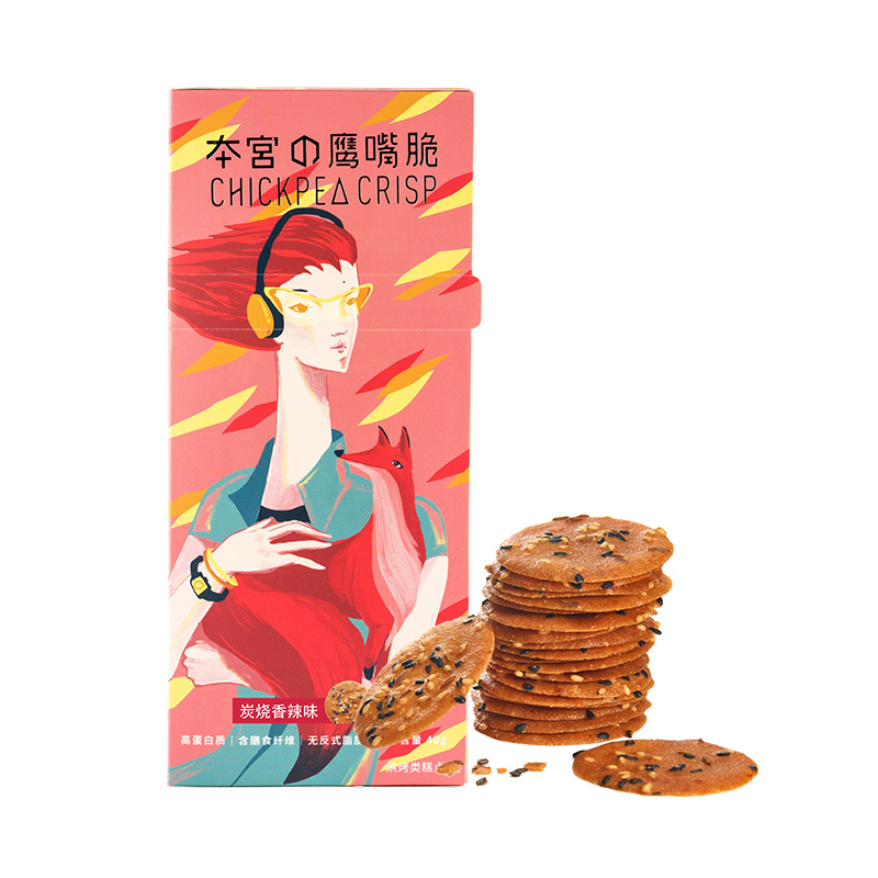 夲宫 PavoMea 本宫鹰嘴脆礼盒 非油炸饼干低盐办公室休闲零食 炭烧香辣味6盒 40g*6