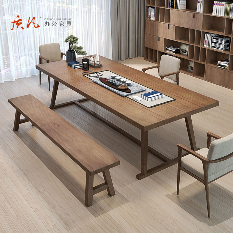 质凡全实木茶桌椅组合客厅大板桌家用茶台原木茶几阳台喝茶2.0米桌 一桌6椅高清大图