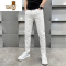 YANXU新款高端白色修身弹力小直筒牛仔裤男装潮流休闲百搭长裤子薄