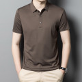 2024夏季桑蚕丝无痕短袖T恤男冰丝polo衫商务半袖休闲男装薄体恤 咖色 185/XXL