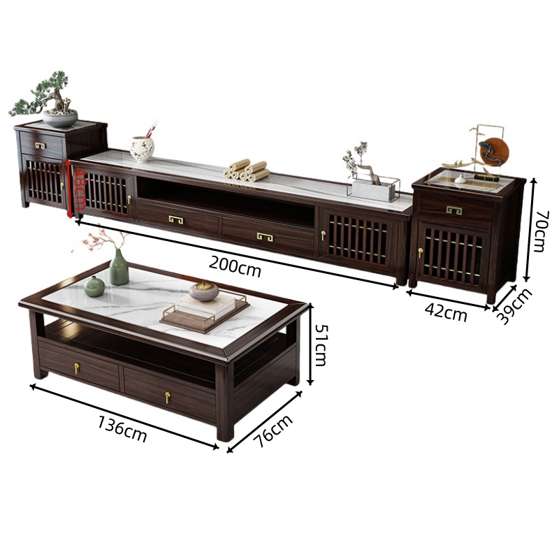 豫龙都 电视柜+边柜茶几 岩板款 套高清大图