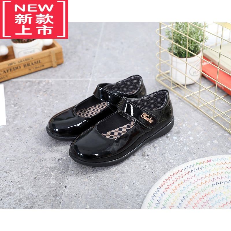 可莉允儿童皮鞋男童女童春秋季英伦韩版小学生演唱幼儿表演舞台黑色鞋子运动休闲鞋图片