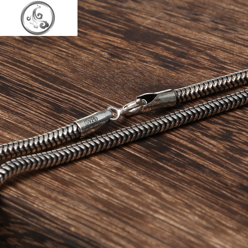 经典时尚男生锁骨单身裸链圣诞泰国925银复古蛇骨项链 JiMi高清大图