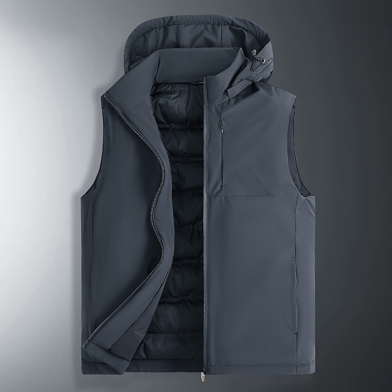 渔人船长男士羽绒马甲加厚防风连帽可拆卸羽绒马甲 深灰色 6XL