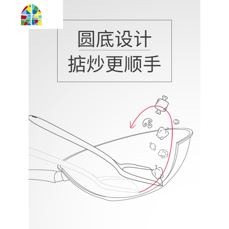圆底不粘锅炒锅家用加深锅炒菜锅燃气灶适用无烟不凸底 FENGHOU [中式.圆底不粘锅30]+普通盖送硅胶三件套高清大图