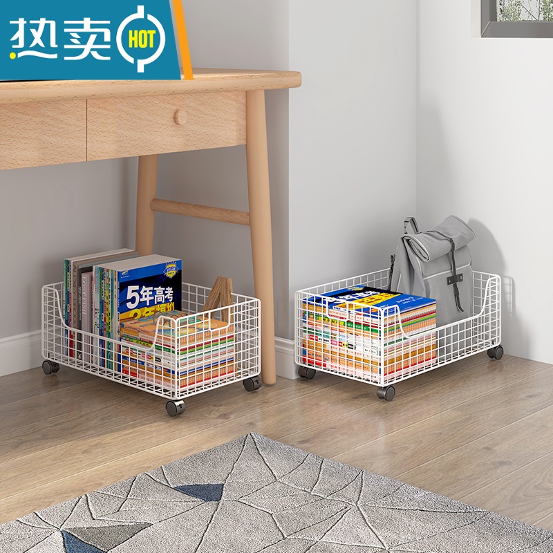XIANCAI书桌旁小书架小型可移动带轮小书柜子置物架落地简易桌下书本收纳高清大图