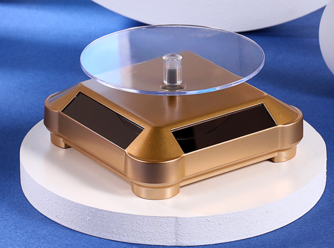 万控旋转展示台太阳能首饰架圆角金色承重500克以下高清大图