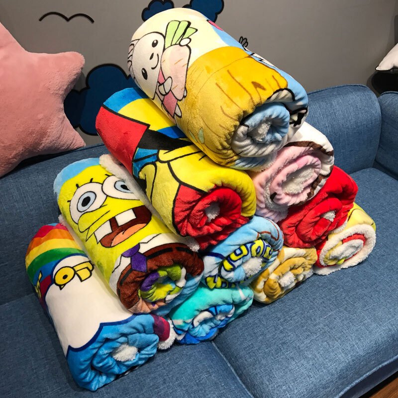 儿童卡通羊羔绒毛毯子秋冬季双层加厚宝宝幼儿园盖毯法兰绒沙毯粉kt100x150cm