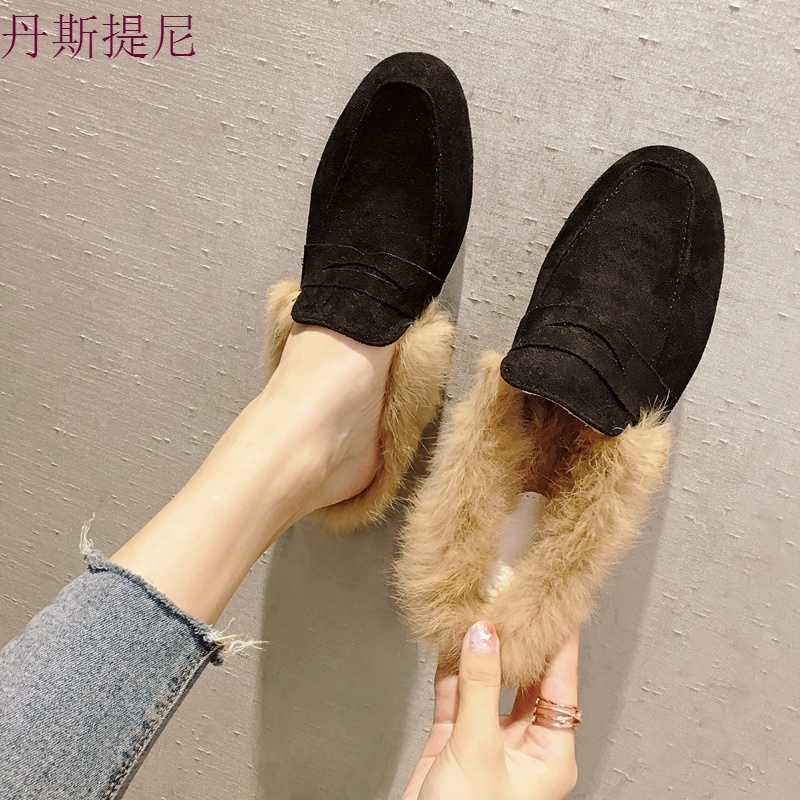 秋季毛毛拖鞋女2018新款搭韩版外穿包头平底穆勒鞋时尚网红拖鞋