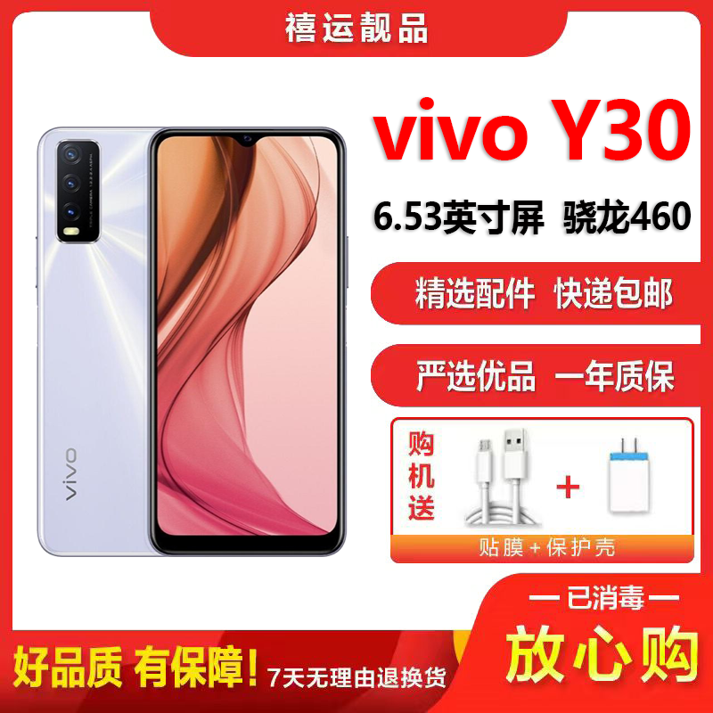 [二手9成新]vivo Y30 晨曦白 8G+128G 全网通安卓手机 6.53英寸屏骁龙460双卡拍照备用4G手机高清大图