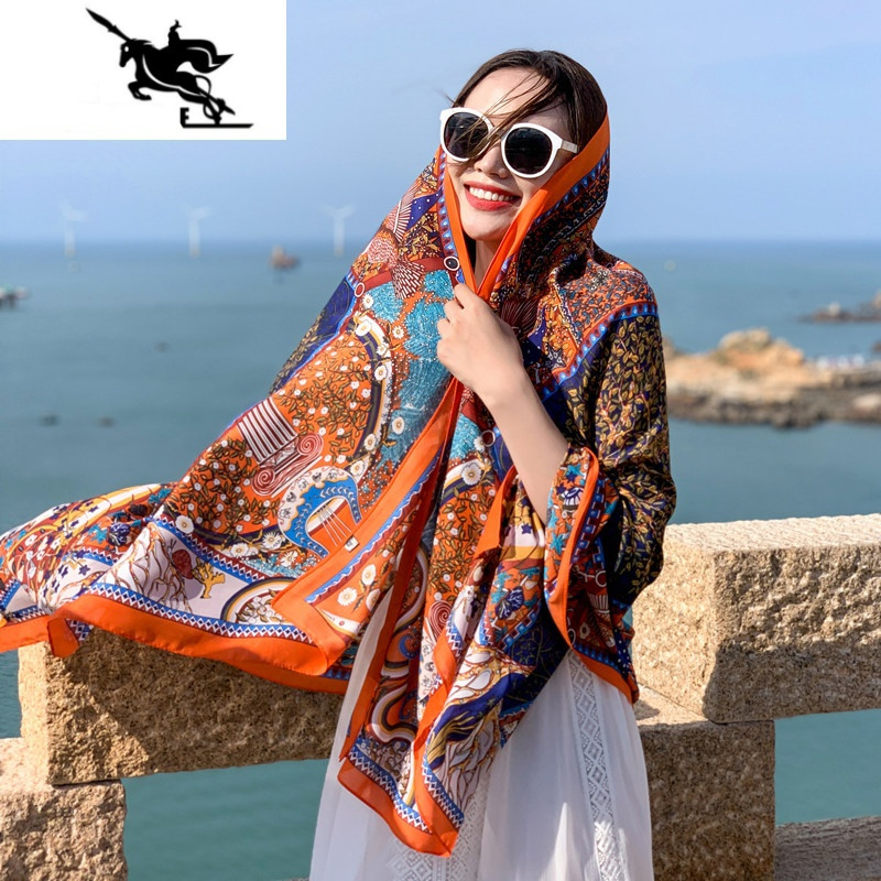 new lake夏季防晒丝巾薄款百搭女海边沙滩巾大纱巾民族风披肩茶卡盐湖