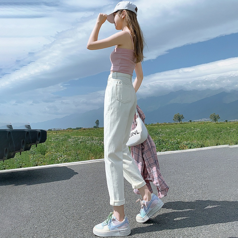 唐狮|牛仔裤女夏季薄款宽松直筒时尚百搭牛仔裤韩版高腰哈伦裤