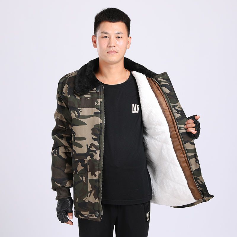 冬季迷彩棉服大衣加绒加厚劳保干活工地男士工装工作服棉大衣外套莎丞