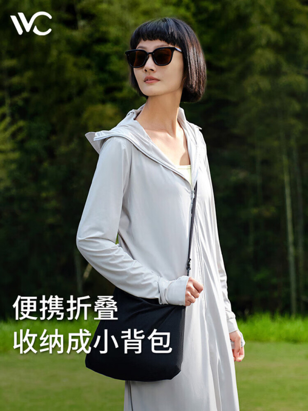 VVC防晒衣服女士夏季长款冰丝凉感防紫外线外套时尚出游披肩 时尚黑高清大图