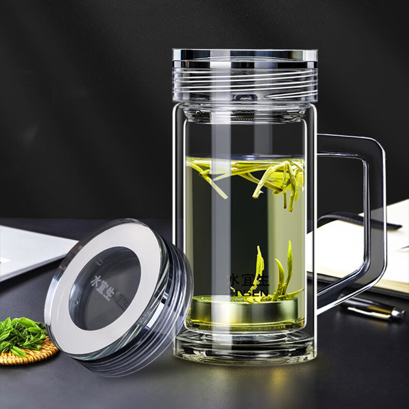 水宜生玻璃杯380ml弱碱G550养生抗菌加厚防烫茶水杯高清大图