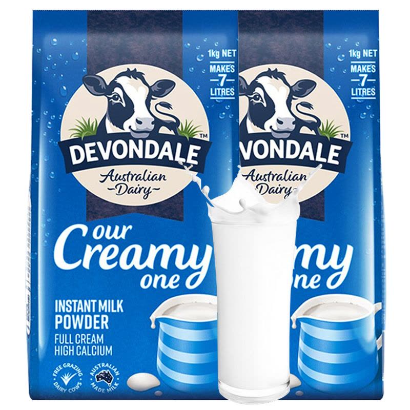 Devondale德运 成人儿童学生中老年人孕妇高钙全脂进口冲饮奶粉1kg*2袋图片