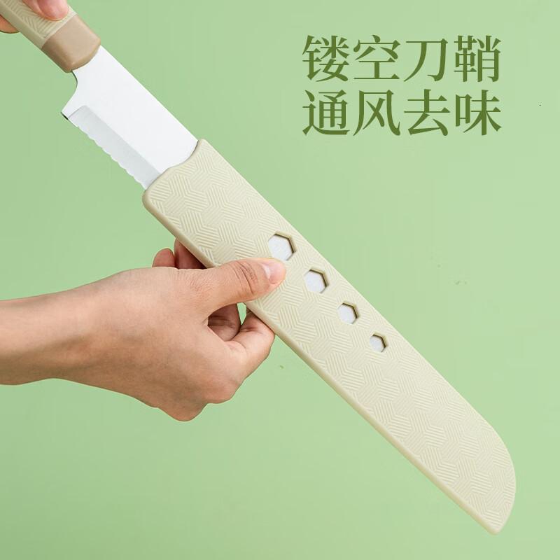 张小泉本臻系列不锈钢瓜果刀水果刀西瓜刀面包刀(带鞘)D100931高清大图