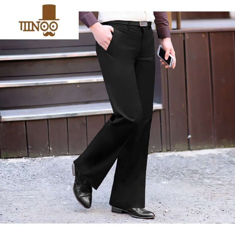 yanxu喇叭裤男秋季宽松大脚裤直筒微喇叭西裤男坠感阔腿裤商务休闲