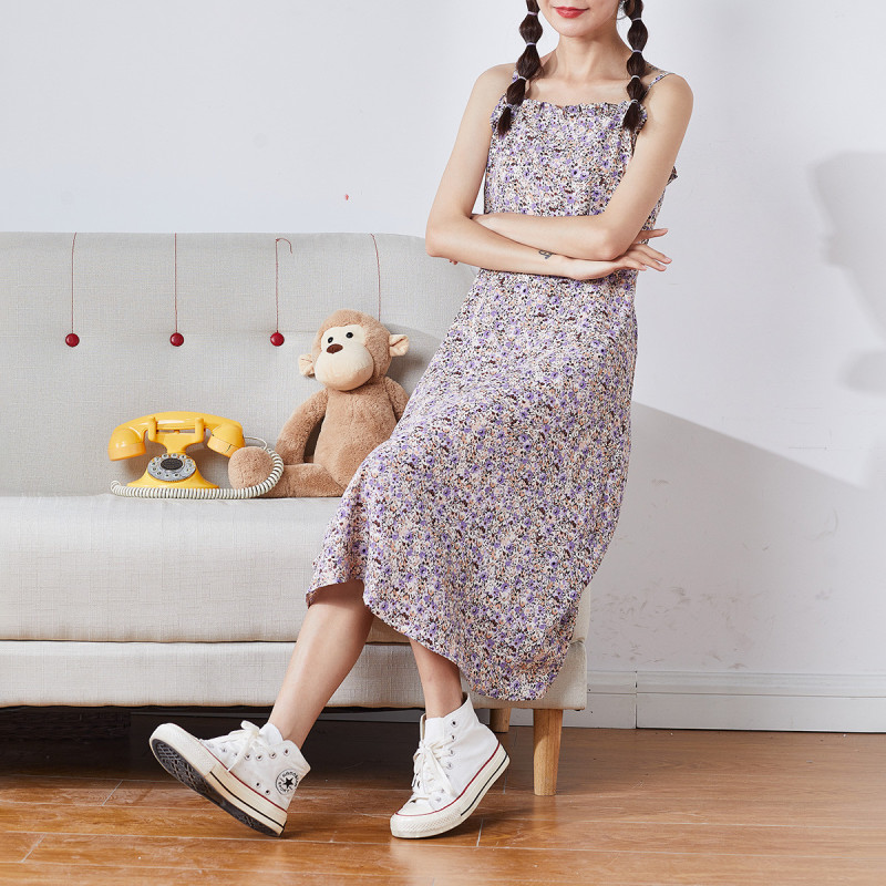 [1.5折价55元]唐狮夏季连衣裙女中长款韩版碎花吊带连衣裙时尚裙子潮