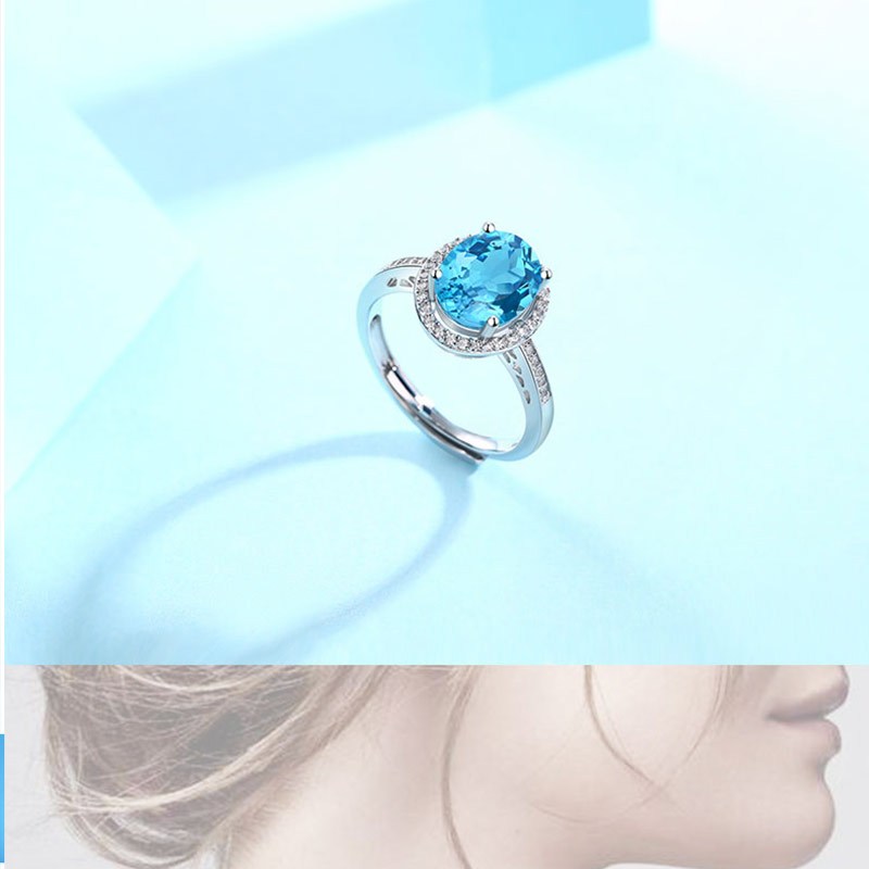 925银莫桑钻蓝托帕石戒指