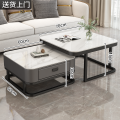 布欧格轻奢茶几家用 【黑架+灰柜】60亮光雪山白+70亮光雪山白