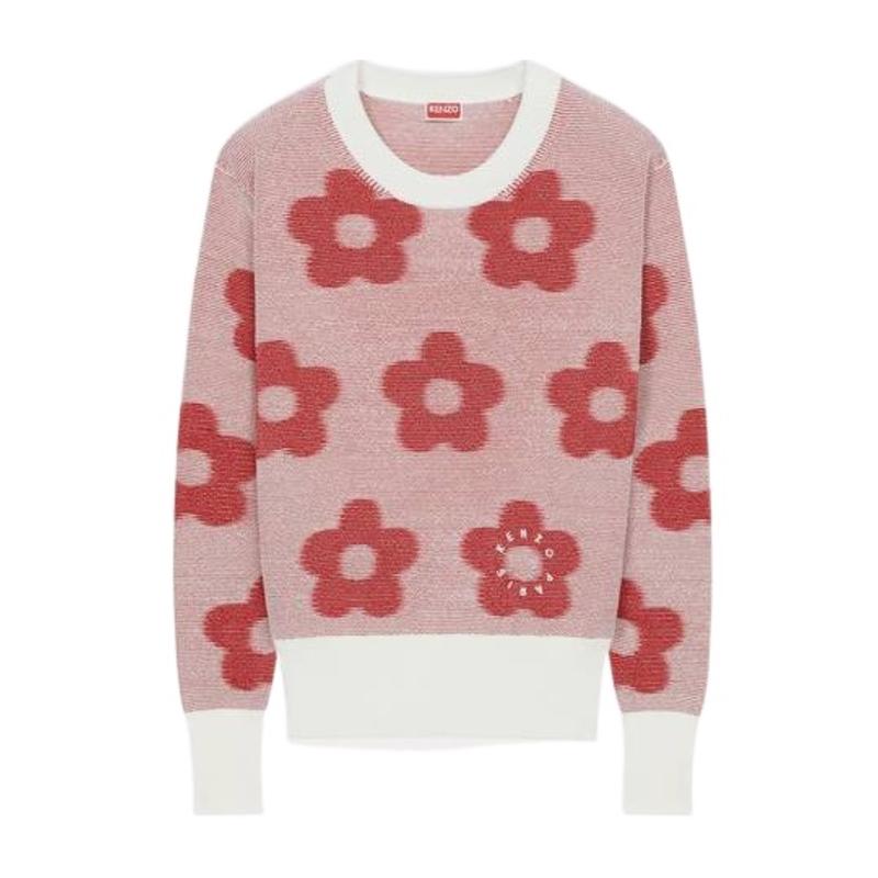 高田贤三(Kenzo)女运动针织衫圆领带图案撞色边宽松百搭休闲长袖高清大图