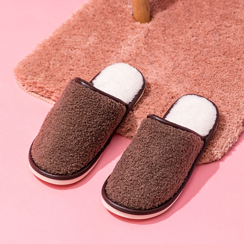 名创优品(miniso) 简约系列毛绒女士棉擦地拖鞋(棕色,43-44码)