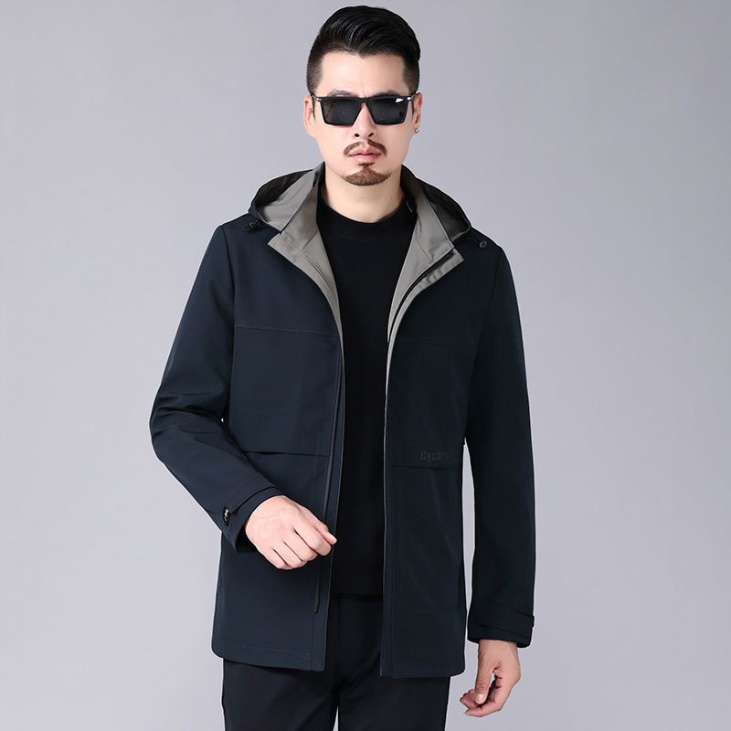 新款中年男士休闲连帽夹克爸爸秋装外套男成熟稳重春秋中长款衣服