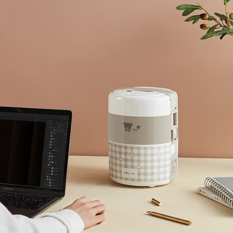 小熊(bear)电热饭盒 2L双层热饭神器不锈钢内胆上班族保温 灰色 DFH-A20D1/台