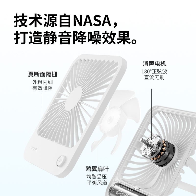 几素轻薄桌面小风扇可充电4挡调节usb无线续航便携【白色】Table Fan Life1（FA26）4500mAh-高清大图