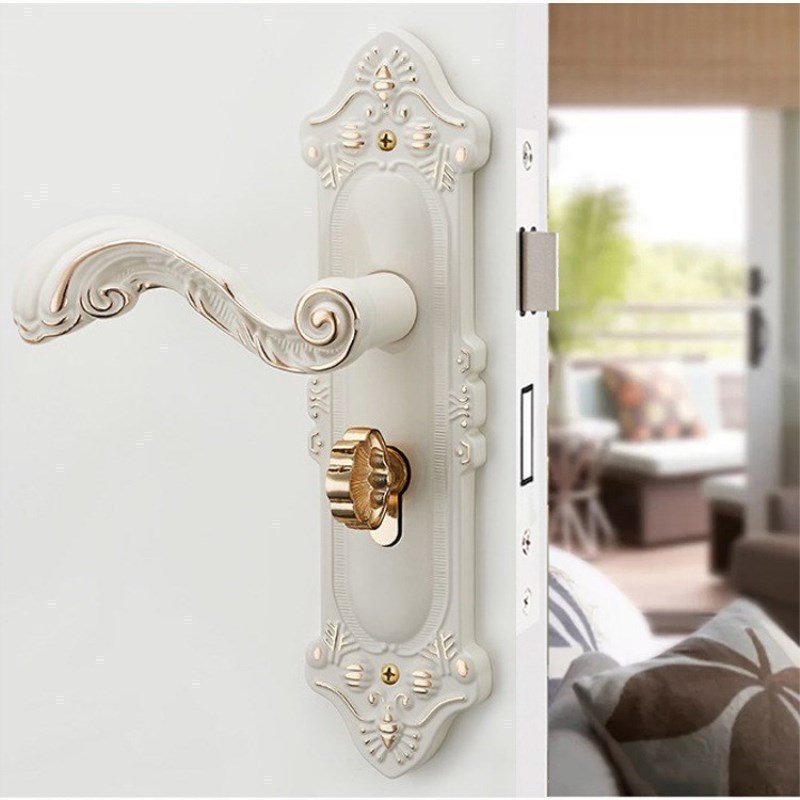 汐岩欧式室内锁卧室家用房间卫生间木执手锁通用型房锁 钛黑金色35-45MM通用型带钥匙