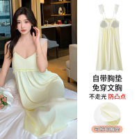 吊带睡衣女夏冰丝纯欲性感睡裙女款带胸垫吊带裙薄款袖家居裙子 M【建议身高155-160cm体重80-100斤】 11963